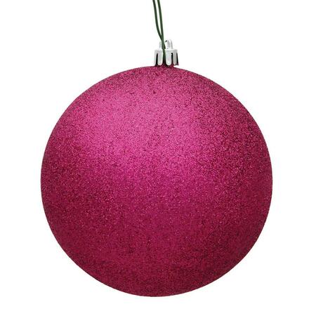 VICKERMAN 4 in. Fuchsia Glitter Christmas Ornament Ball, 6PK N591070DG